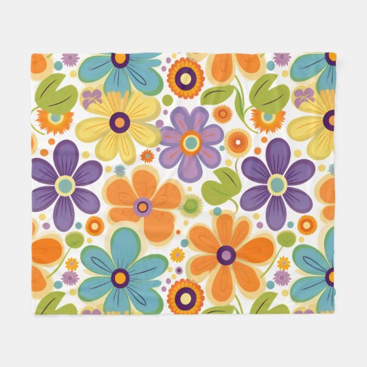 Couverture Polaire Fleurs rétro Lilac orange et vert (Devant (Horizontal))
