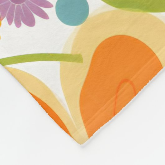 Couverture Polaire Fleurs rétro Lilac orange et vert (Coin)