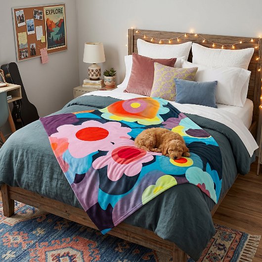 Couverture Polaire Fleurs rétro mod