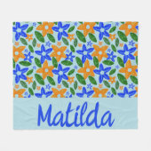 Couverture Polaire Fleurs Rétro Personnalisées Bleu & Orange (Devant (Horizontal))