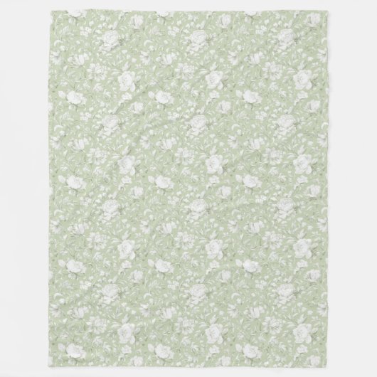 Couverture Polaire Fleurs romantiques vertes et blanches   (Devant)
