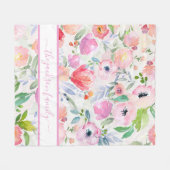 Couverture Polaire Fleurs rose aquarelle boho nom de famille script (Devant (Horizontal))