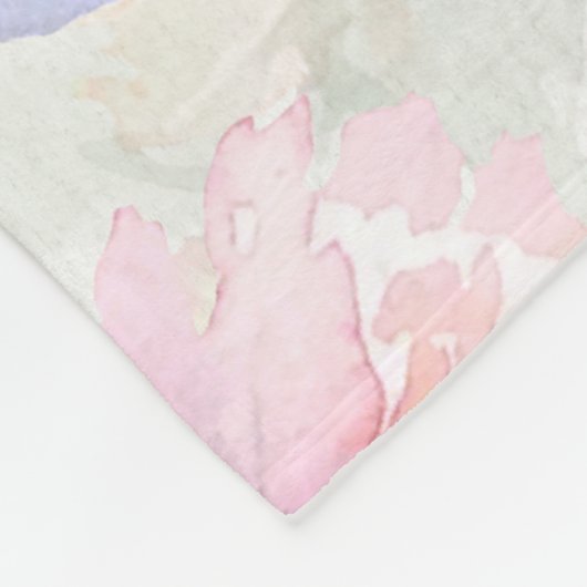 Couverture Polaire Fleurs rose aquarelle boho nom de famille script (Coin)