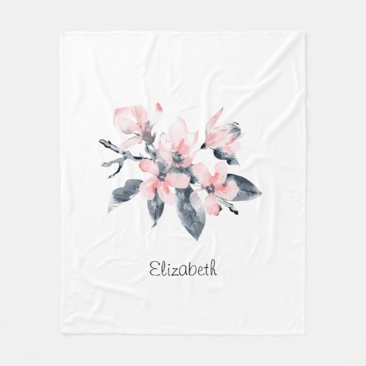Couverture Polaire Fleurs rose et gris Aquarelle classique (Devant)
