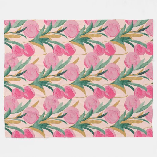 Couverture Polaire Fleurs rose or (Devant (Horizontal))