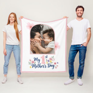Couverture Polaire Fleurs roses - 1er anniversaire de Maman - Cadeau