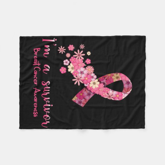 Couverture Polaire Fleurs roses Coeur Je suis un survivant Cancer du (Devant (Horizontal))