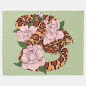 Couverture Polaire Fleurs roses du serpent de maïs vert (Devant (Horizontal))