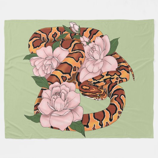 Couverture Polaire Fleurs roses du serpent de maïs vert (Devant (Horizontal))