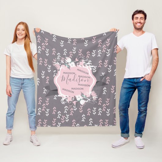 Couverture Polaire Fleurs roses et blanches (En situation)