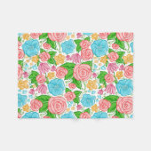 Couverture Polaire Fleurs Roses Et Bleues Sur Arrière - plan Bleu (Devant (Horizontal))
