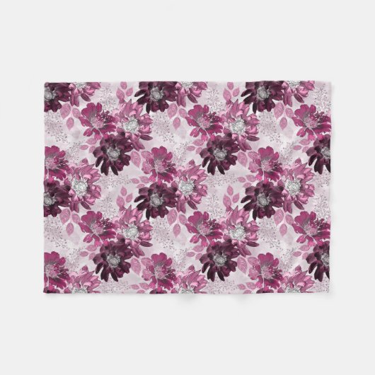 Couverture Polaire Fleurs roses et bordeaux sur rose poussiéreux (Devant (Horizontal))