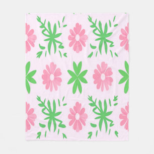 Couverture Polaire Fleurs roses et feuilles verts sans couture motif