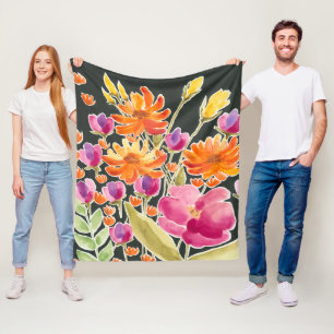 Couverture Polaire Fleurs roses et oranges de rassemblement splendide