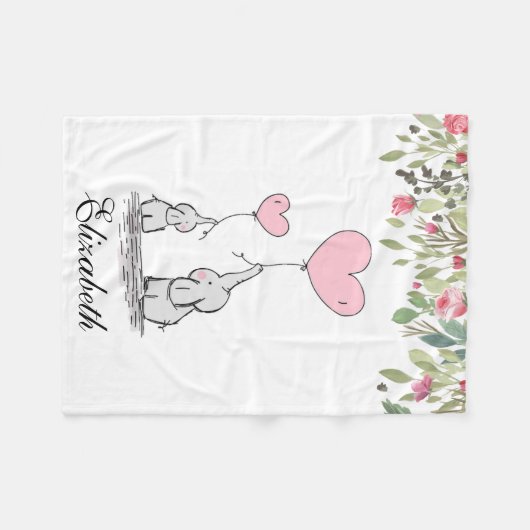 Couverture Polaire Fleurs roses Floral Eléphant Mère Bébé (Devant (Horizontal))