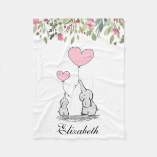 Couverture Polaire Fleurs roses Floral Eléphant Mère Bébé