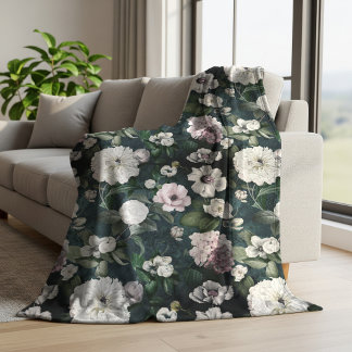 Couverture Polaire Fleurs roses florales élégantes vintage vert