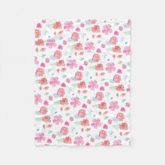 Couverture Polaire Fleurs roses florales romantiques d'aquarelle (Devant)