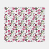 Couverture Polaire Fleurs roses florales vert feuille croquis (Devant (Horizontal))