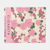 Couverture Polaire Fleurs Roses, Motif De Fleurs, Votre Nom (Devant (Horizontal))