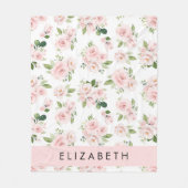 Couverture Polaire Fleurs roses, Roses, Fleurs Aquarelles, Votre Nom (Devant)