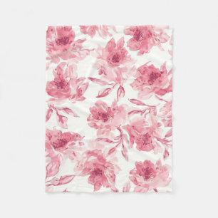 Couverture Polaire Fleurs Roses Tendres Aquarelle Floral Aerien