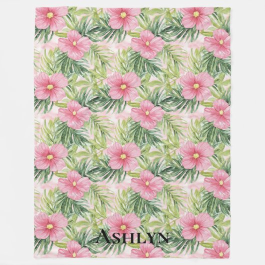 Couverture Polaire Fleurs roses tropicales (Devant)