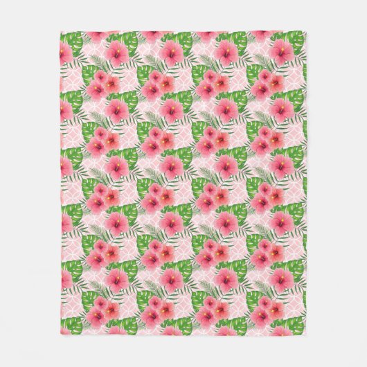 Couverture Polaire Fleurs roses tropicales (Devant)