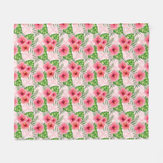 Couverture Polaire Fleurs roses tropicales (Devant (Horizontal))