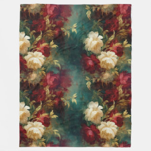Couverture Polaire Fleurs rouges blanches vertes