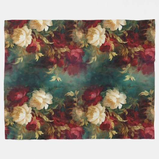 Couverture Polaire Fleurs rouges blanches vertes (Devant (Horizontal))