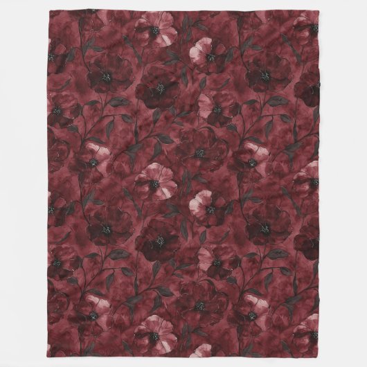 Couverture Polaire Fleurs rouges bordeaux chic (Devant)