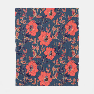 Couverture Polaire Fleurs rouges de roses et pivoines avec feuilles e