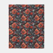 Couverture Polaire Fleurs rouges en noir (Devant)