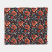 Couverture Polaire Fleurs rouges en noir (Devant (Horizontal))