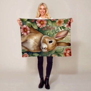 Couverture Polaire Fleurs Rouges et Rêves de Lapin