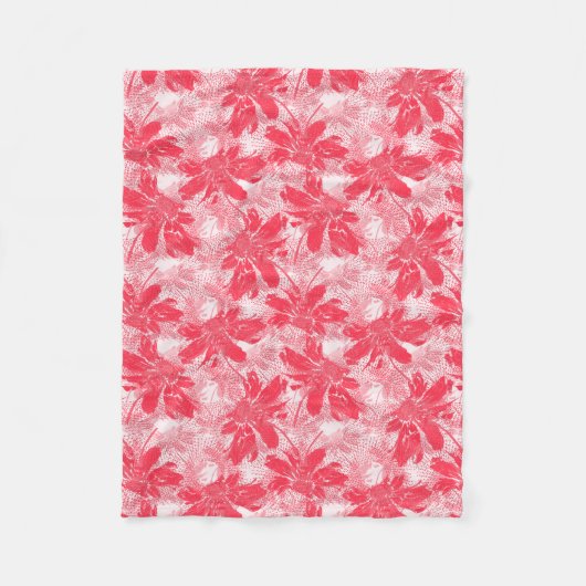 Couverture Polaire Fleurs rouges sur blanc. (Devant)