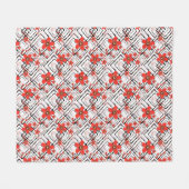 Couverture Polaire Fleurs rouges sur fond blanc et noir. (Devant (Horizontal))