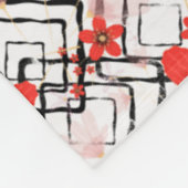 Couverture Polaire Fleurs rouges sur fond blanc et noir. (Coin)