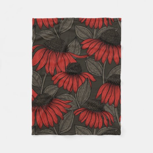 Couverture Polaire Fleurs rouges sur marron (Devant)