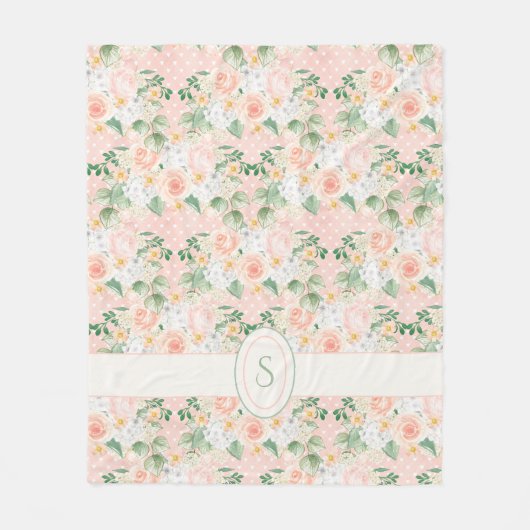 Couverture Polaire Fleurs rustiques rose à pois joli (Devant)