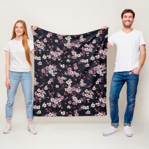 Couverture Polaire Fleurs Sakura Roses Noires, Design Motif,