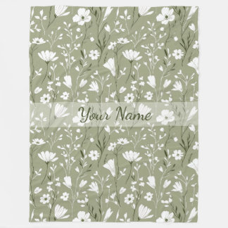 Couverture Polaire Fleurs sauvages boho vert sauge personnalisées 