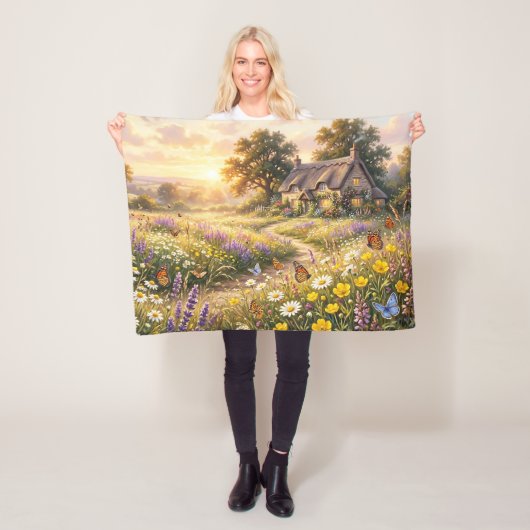 Couverture Polaire Fleurs sauvages et une mignonne maisonnette (En situation)