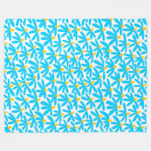 Couverture Polaire Fleurs stylisées - bleu ciel, ambre et blanc (Devant (Horizontal))