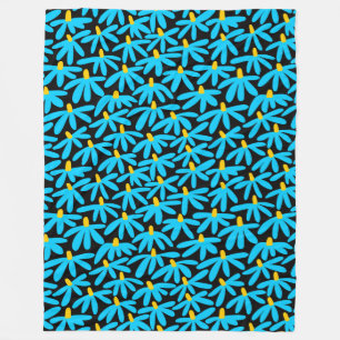 Couverture Polaire Fleurs stylisées - bleu ciel, ambre et noir