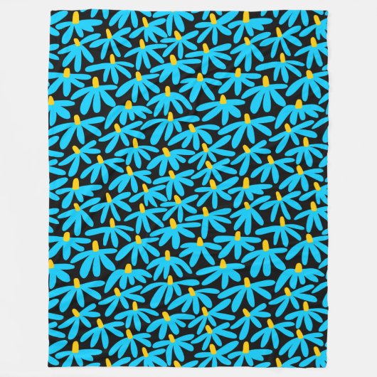 Couverture Polaire Fleurs stylisées - bleu ciel, ambre et noir (Devant)