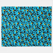 Couverture Polaire Fleurs stylisées - bleu ciel, ambre et noir (Devant (Horizontal))