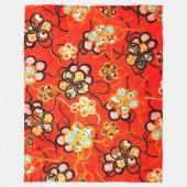 COUVERTURE POLAIRE FLEURS STYLISÉES, RIBBONS BLANCS NOIRS ROUGE CLAIR (Devant)