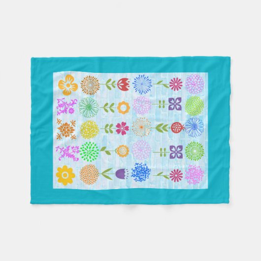 Couverture Polaire Fleurs sur le bleu (Devant (Horizontal))